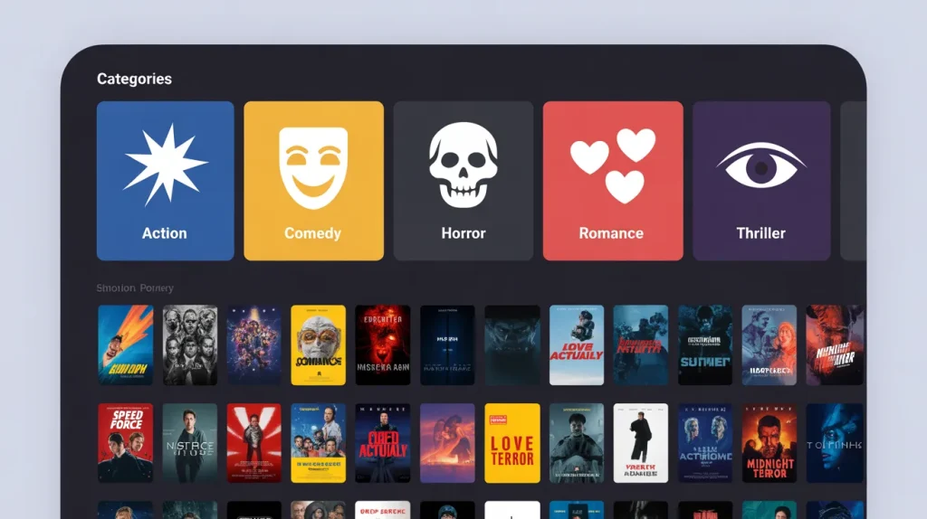 ppcine free movie app movie categories like action comedy and thriller